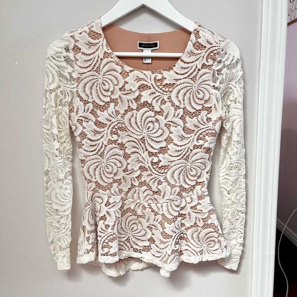 White & Cream / Beige Another Story Lace Blouse Size Small
